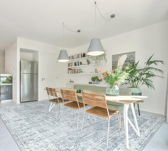 LIVEBOX Washable Area Rug 8x10 Rugs for Living Room Bedroom, Non-Slip Boho Neutral Carpet for Dining Room Office, Low-Pile Farmhouse Soft Carpets for Kids Nursery Room Playroom, Grey