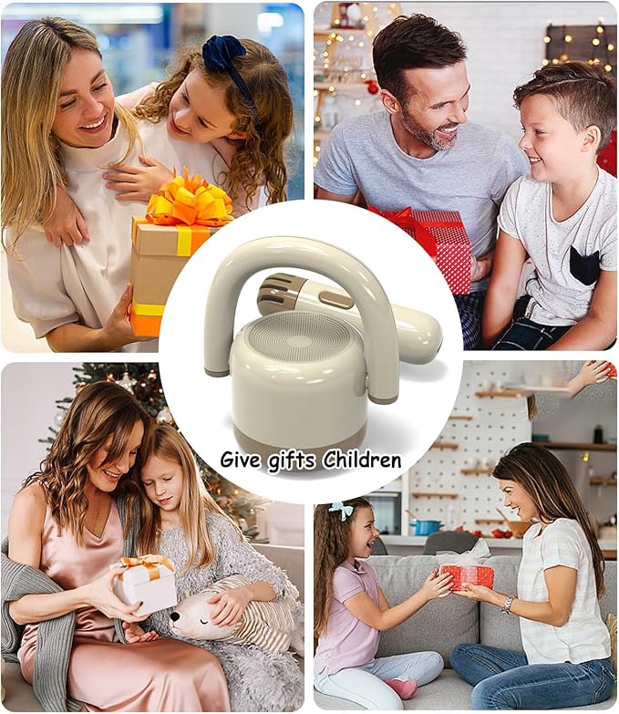 EWA Portable Mini Metal Karaoke Machine, Bluetooth Karaoke Speaker with 2 Wireless Microphones, Ideal Gifts for Girls Boys Family Home Party Birthday Christmas Toys Gifts-(Beige)