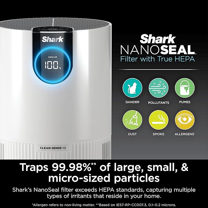 Shark Air Purifiers For Home Pets, 2 Pack, Allergies, Pet Hair, HEPA Air Filter, 500 Sq Ft, Small Room, Bedroom, Odor Eliminator Clean Sense, Captures 99.98% of Particles, Pet Dander, Fur, HP102PK2