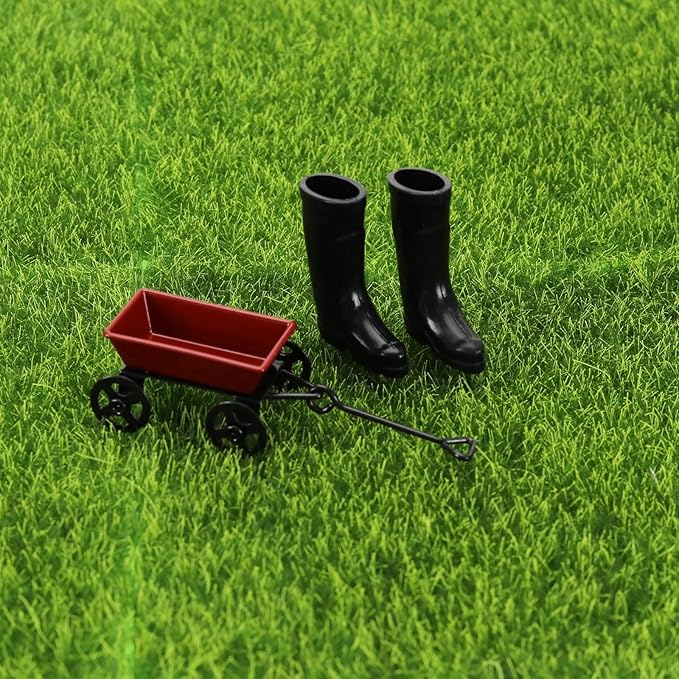SG Store 11Pcs 1:12 Dollhouse Working Accessories Dolls House Miniature Garden Set Shovel Rake and Spade Watering Can Pulling Cart Mini Cart Garden Tools