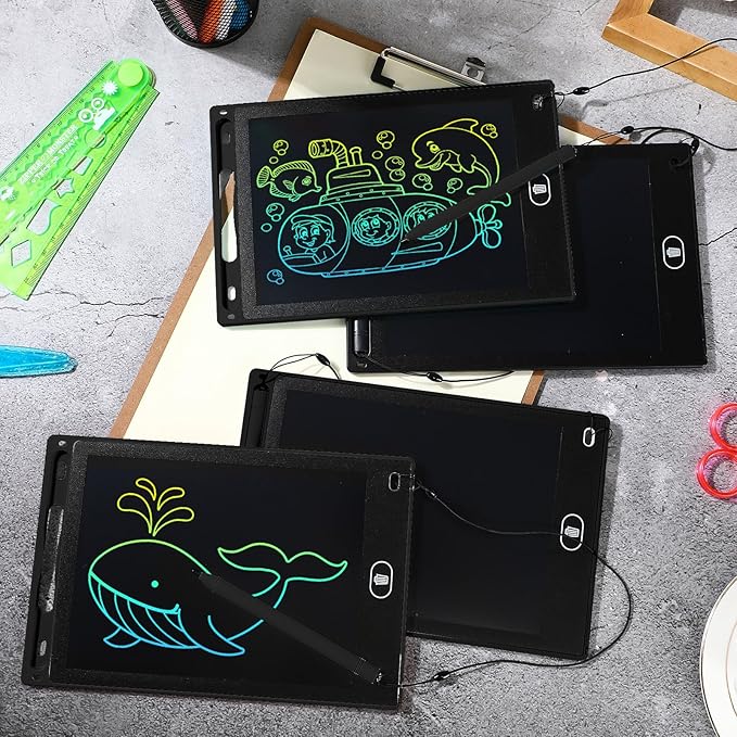 Tinlade 12 Pack LCD Writing Drawing Tablets 8.5 Inch Bulk Colorful Doodle Board Erasable Electronic Painting Drawing Pads Learning Toy Gifts for Kids Boys Girls(Black)