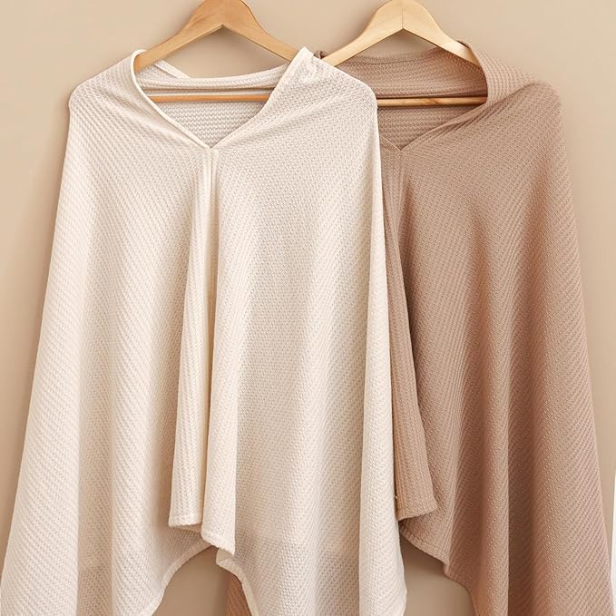 Konssy Nursing Cover for Breastfeeding, Soft & Breathable Privacy Poncho, Multi-Use Feeding Shawl, Comfortable & Portable Breastfeeding Cover for Women (Camel)