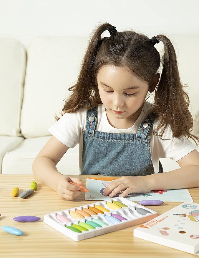 YPLUS Peanut Crayons for Kids, 12 Pastel Colors Washable Toddler Crayons, Non-Toxic Baby Crayons for Ages 2-4, 1-3, 4-8, Coloring Art Supplies
