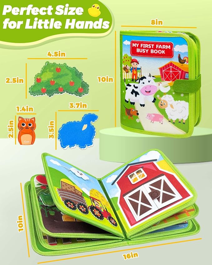 Busy Book for Toddlers 1-3, Montessori Toys for 1 2 Year Old Boy Girl Birthday Gifts, Busy Board Educational Learning Toys for 1+ Year Old, Toddler Airplane Travel Toy Farm Animals Activity Books