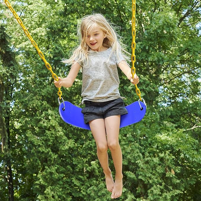PACEARTH Swing Seat with Heavy Duty 68.9 inch Anti-Rust Plastic Coated Chains, 23.6 inch Tree Hanging Straps and Locking Buckles-Outdoor Playground Tree Swing Set Accessories Replacement (Blue)