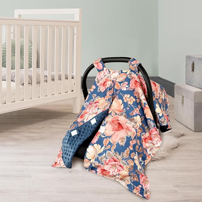 TANOFAR Car Seat Cover Baby, Carseat Covers Baby Boy Girl, Peekaboo Opening Infant Car Seat Cover for Winter, Warm & Cozy, Blue Floral