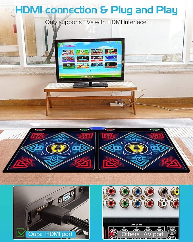 Music Dance Mat for Kids & Adults,Ideal for Fitness Dance Games,64GB Memory Card,899 Games,75 Music Videos,650 Songs.for TV use,Made of Premium Flannel,a Luxurious Gift for Children