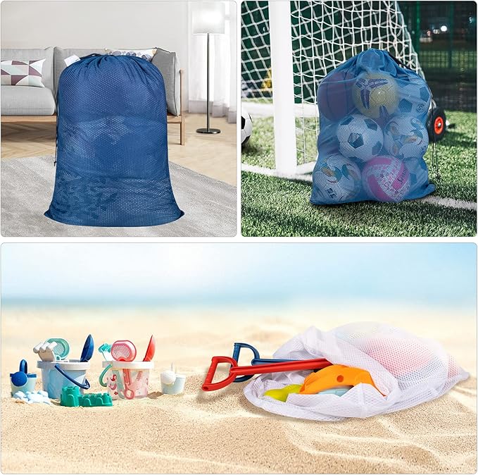 Polecasa Diamond Mesh Laundry Bags, 24 x 36 inches Heavy Duty Mesh Laundry Bag with ID Tag and Drawstring Closure, Large Laundry Hamper Liner, Washable Laundry Bag for Travel, Sports, Dorms (Blue)