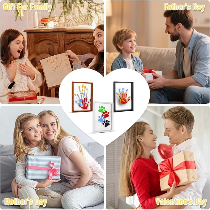 Family Handprint Kit - DIY Baby Handprint and Footprint Keepsake Frame for Newborns & Toddlers, 6 Colors