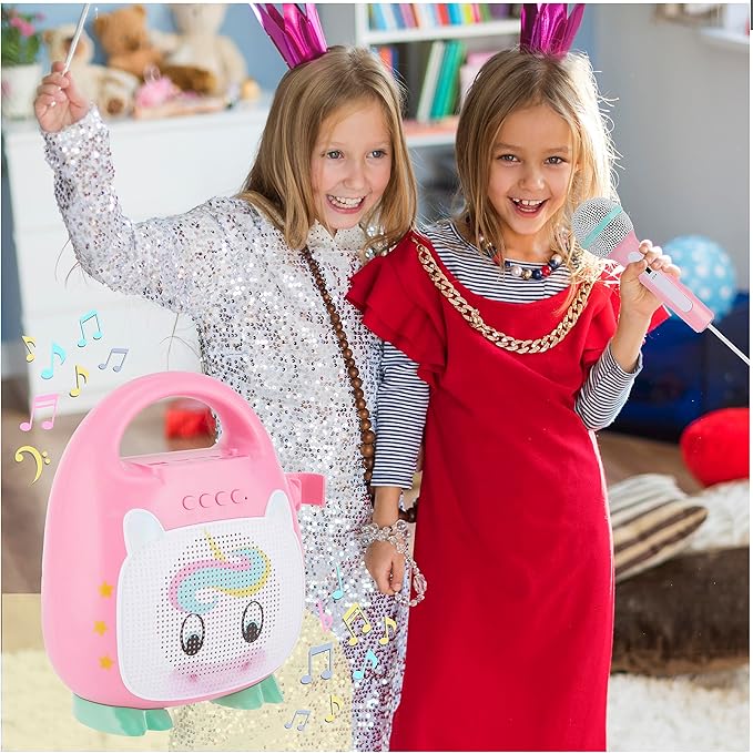 Singimals Kids Karaoke Speaker with Microphone - Unleash Your Child's Inner Superstar, Bluetooth v5.1, 12H Playtime, 5W Speaker, Multicolor LED Lighting, Shimmer The Unicorn