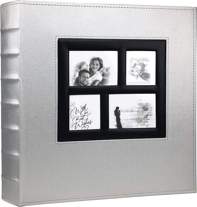 RECUTMS Photo Album Self Adhesive Magnetic DIY Scrapbook 60 Pages 13.3 x 13.4 (Inches) Accommodate 8X10 6X8 5X7 4X6 Photo Wedding Album Memory Book (Silver)