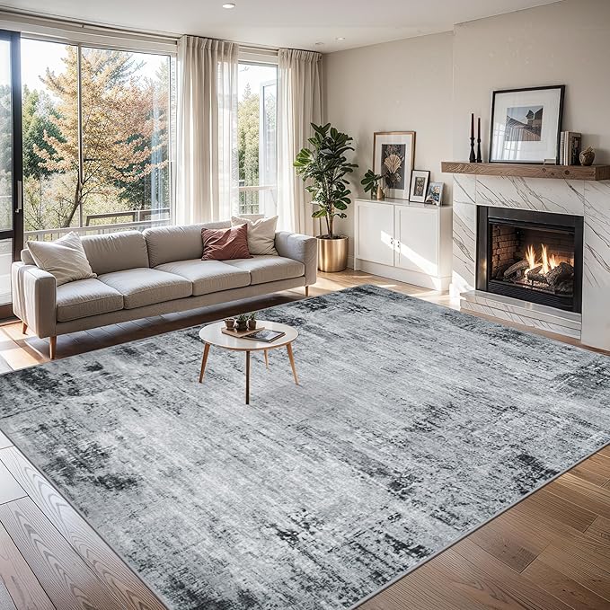 Area Rugs Living Room Rug - 5x7 Washable Modern Abstract Soft Neutral Non-Slip Carpet Large Indoor Floor Thin Carpets for Bedroom Dining Room Farmhouse Nursery Home Office Black