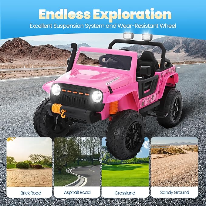 Toddler Ride On Truck Electric Car Kids Ride On Truck Car Ride on Toys for Kids Ages 3+ Large Battery Powerful Jeep with Remote Control 2 Speeds LED Light Horn Music Toddlers(Pink)