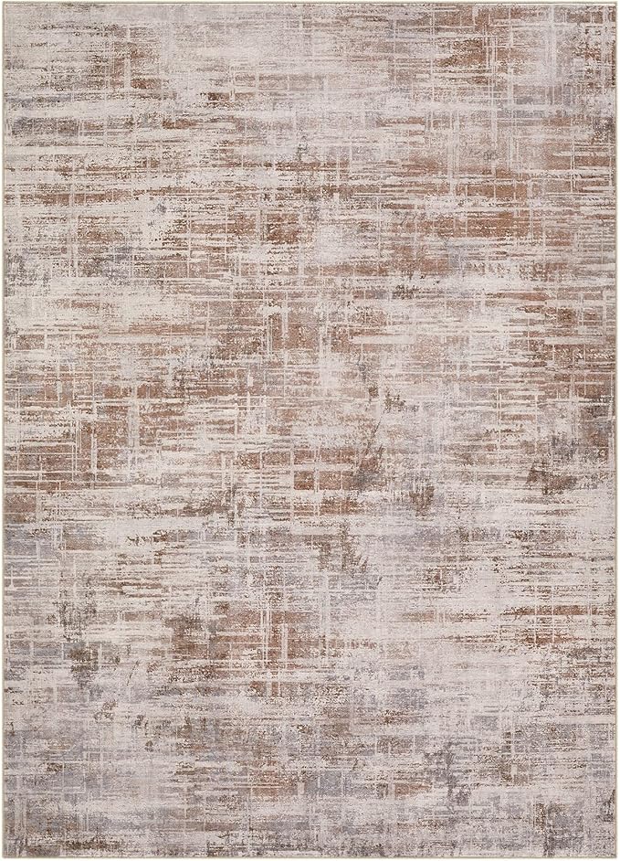 Area Rug for Living Room: 10x14 Washable Neutral Abstract Modern Soft Rugs Non Slip Indoor Floor Stain Resistant Large Carpet for Bedroom Dining Room Office Nursery - Red Brown