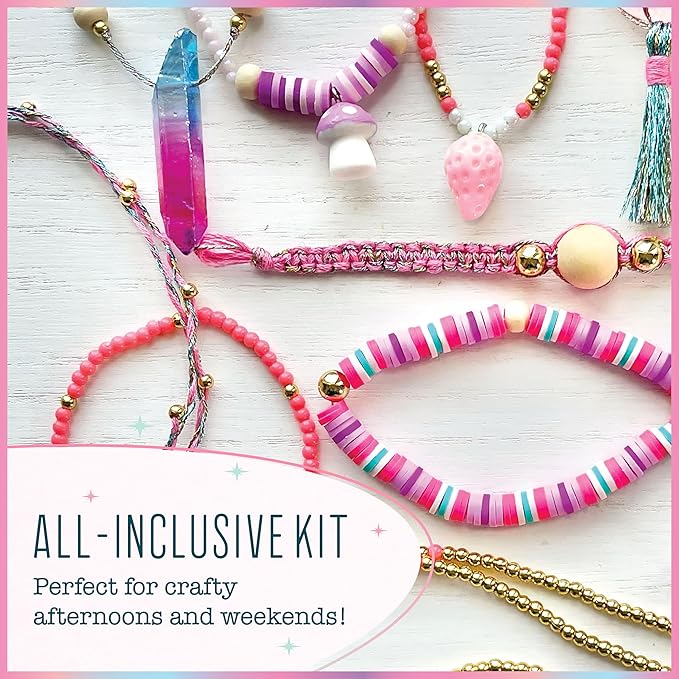 Bright Stripes Wish*Craft Mystical Jewelry Studio – Bracelet Making Kit with Heishi Beads, Real Crystals & Handcrafted Gemstones for Unique Jewelry Designs & Trendy Accessories