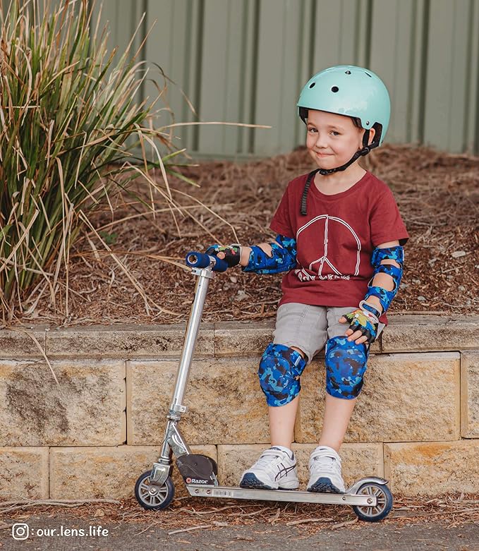Soft-Style Kids Knee and Elbow Pads with Bike Gloves, Flexible Impact-Resistant Gear for Ages 2-11, Designed for Balance Bikes, Roller-Skating, and Skateboarding