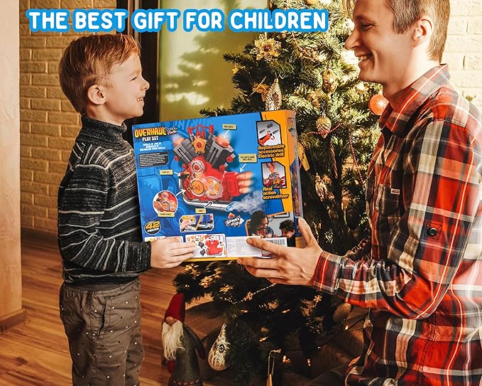 Engine Building Kit, Kids Mechanic Repair Set for Kids Motorcycle Engine,Take Apart Toys-42pc Playset,STEM Engine Model Kit Toy with Cool Lights&Sounds,Educational Toys for 3+ Year Old (red)