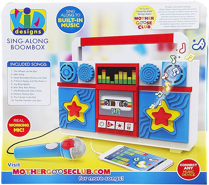 eKids Sing Along Boom Box Speaker with Microphone, Kids Karaoke Machine with Built in Music (Mother Goose)