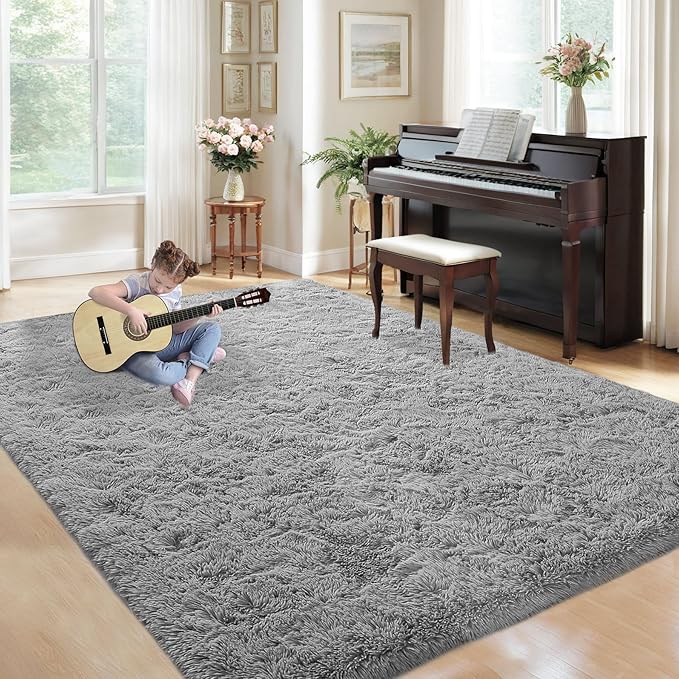5x7 Area Rug for Living Room: Fluffy Shag Soft Washable Rugs Fuzzy Plush Indoor Carpet for Bedroom Nursery Playroom Dorm Kids Girls Boys Room (Grey, 5'x7')