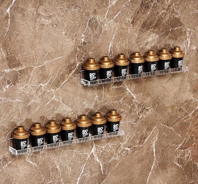 IEEK 6 PCS Acrylic Floating Bookshelf for Kids Room,15 Inch Modern Picture Ledge Display Shelf with Detachable Baffle,Nail Polish Rack Vertical Striped Wall Shelves for Wall Decor and Storage,Clear