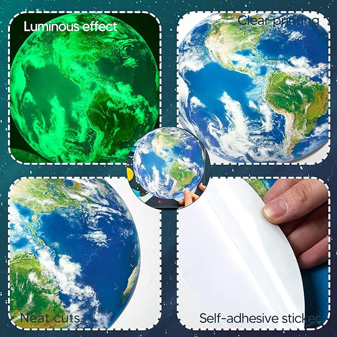 Glow in The Dark Earth for Ceiling, Luminous Planet Wall Sticker, Kids Bedroom Wall Decal, Sticky Fluorescence Earth, Gift for Boys and Girls (Green)