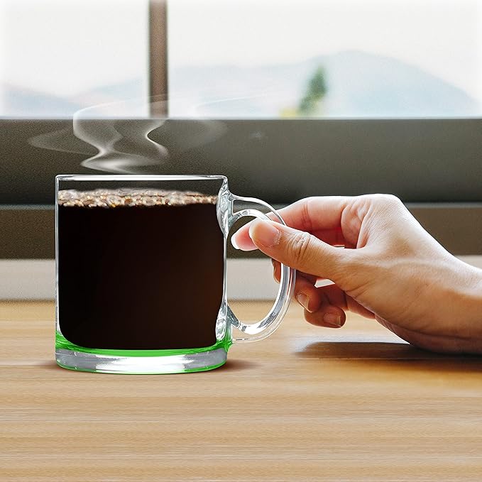 Libbey Clear Glass Coffee Mugs 13 oz. Set of 10, Bulk Pack - Perfect for Coffee, Tea, Espresso, Hot Cocoa, Other Beverages - Green Bottom