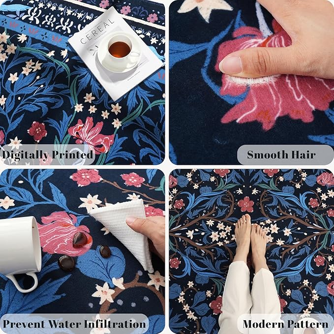 Runner Rug for Kitchen Rug Non Slip 2'6"x8' Washable Rugs with Rubber Backing Soft Vintage Floral Botanical Carpet Runner for Kitchen, Laundry, Bedroom, Bathroom, Blue