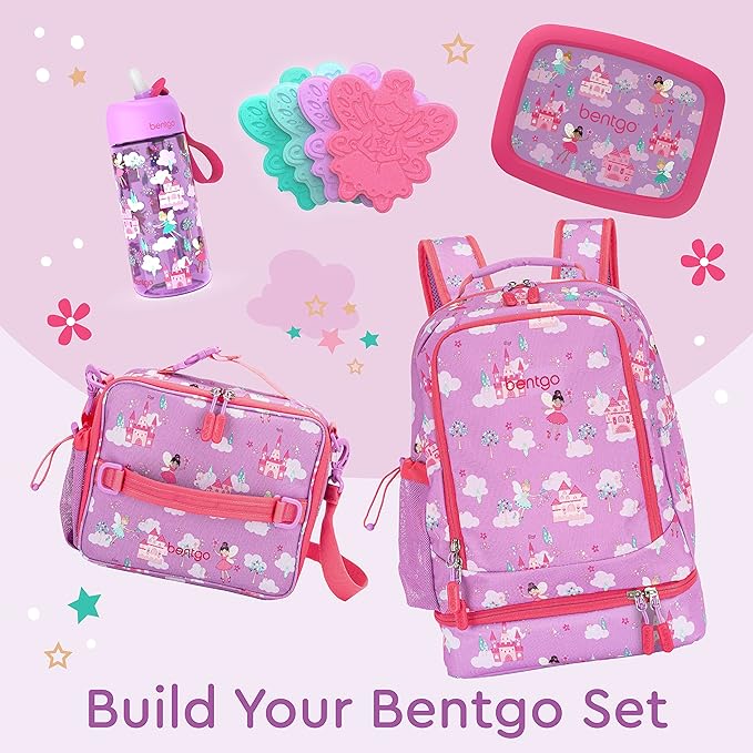 Bentgo Kids 2-in-1 Backpack & Insulated Lunch Bag - Durable 16” Backpack & Lunch Container in Unique Prints for School & Travel - Water Resistant, Padded & Large Compartments (Fairies)