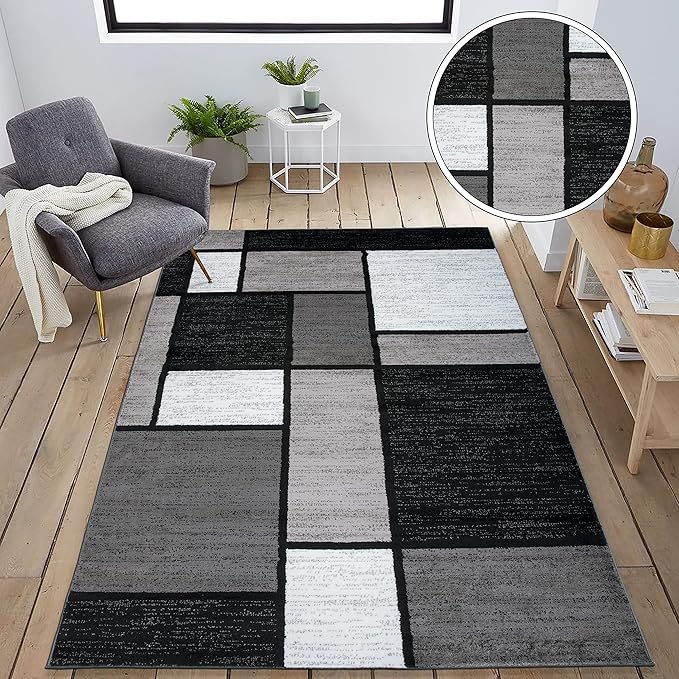 Rugshop Contemporary Modern Boxes for Home Office,Living Room,Bedroom,Kitchen Non Shedding Area Rug 6' 6" X 9' Gray