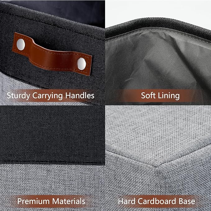 DULLEMELO Extra Large Storage Baskets, Fabric Storage Bins for Organizing Shelves Nursery Toys Books, Closet Baskets and Bins with Handles, Black&Grey, 2-Pack