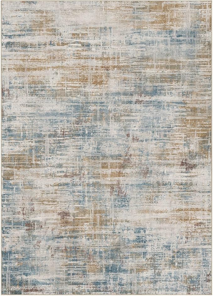 Area Rug for Living Room: 10x12 Washable Neutral Abstract Modern Soft Rugs Non Slip Indoor Floor Stain Resistant Large Carpet for Bedroom Dining Room Office Nursery - Blue Brown