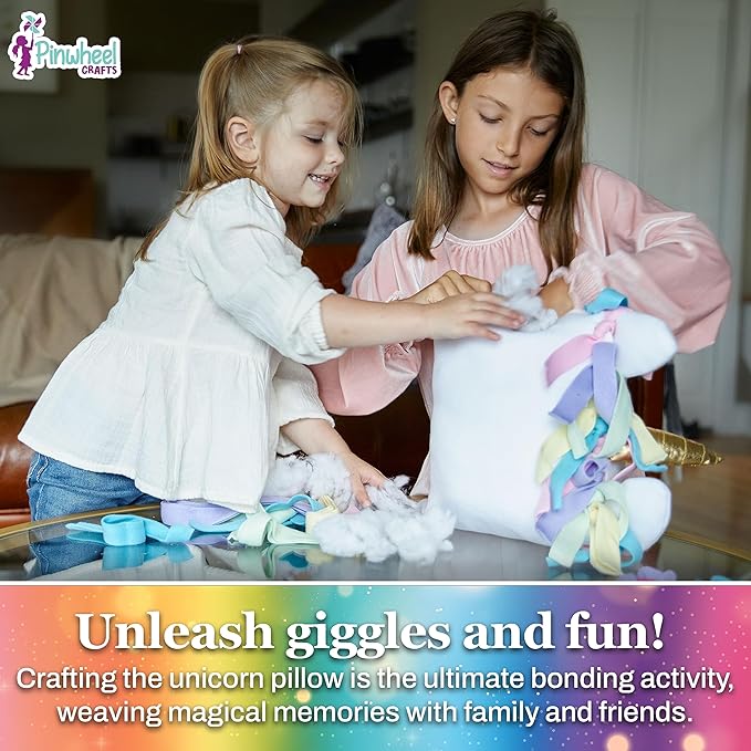 Pinwheel Crafts Unicorn Pillow Kit - DIY Arts and Crafts for Kids Ages 6 7 8-12+ Years, No Sewing Kit for Kids, Unicorn Purple Pillow Craft Kits for Birthday, Christmas Gifts for Girls