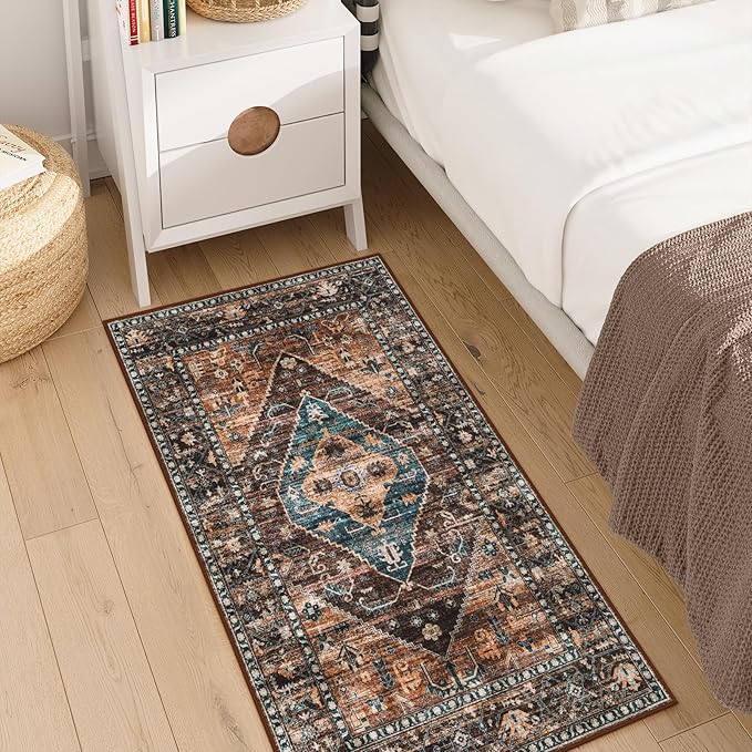 Lahome 2x4 Washable Entryway Runner Rug - Non-Slip Ultra-Thin Stain Resistant Kitchen Rugs, Oriental Print Carpet Runner for Hallway Bedroom Laundry Room
