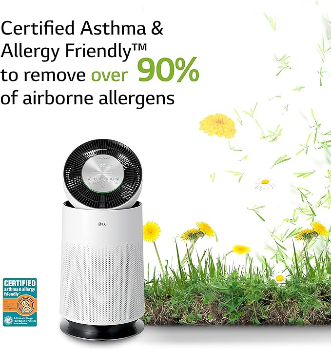 LG PuriCare 360-Degree Single Air Purifier with Clean Booster, ThinQ Wi-Fi and Voice Control (AS330DWR0), 310 sq. ft, White