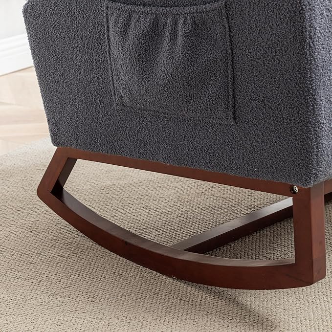 Rocking Chair Nursery,Teddy Nursery Rocking Chairs with Foot Rest, Sherpa Glider Rocker Nursing Chair with High Back for Nursing, Living Room, Bedroom, Dark Grey