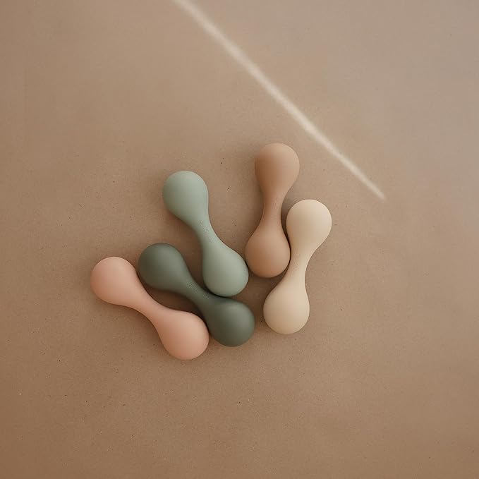 mushie Silicone Baby Shaker Rattle Toy | Ages 3+ Months (Dried Thyme)