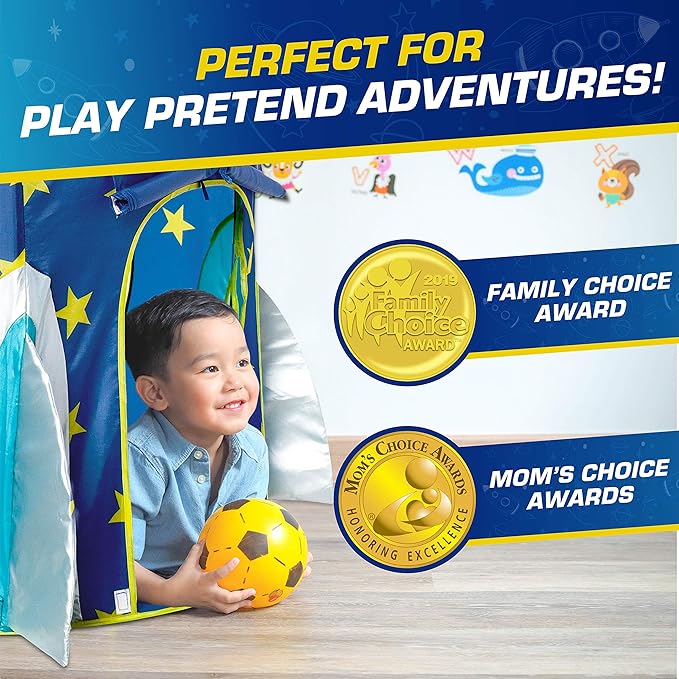 USA Toyz Rocket Ship Pop Up Kids Tent - Spaceship Rocket Indoor Playhouse Tents for Boys and Girls with Included Space Projector Toy and Storage Carry Bag