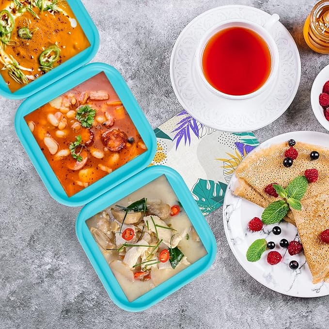 Silicone Freezing Tray with Lid - 2-Cup 2 Pack Freezer Containers,Make 1 Perfect Freezing,Storing Soups, Foods, Stews, Dips or Sauces Simple and Convenient Color Aqua