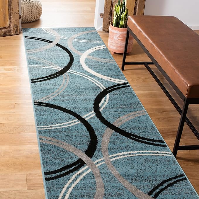 Rugshop Modern Wavy Circles Design Runner Rug 2'7" x 6' Blue