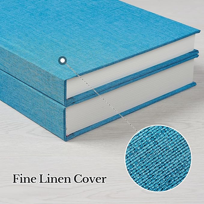 Photo Album 5x7 with Writing Space Linen Cover 5x7 Photo Album Book Holds 20 Photos Ideal for Wedding Theme-Album and Baby Photo Albums (Blue,20 Pockets)