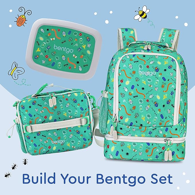 Bentgo Kids 2-in-1 Backpack & Insulated Lunch Bag - Durable 16” Backpack & Lunch Container in Unique Prints for School & Travel - Water Resistant, Padded & Large Compartments (Bug Buddies)