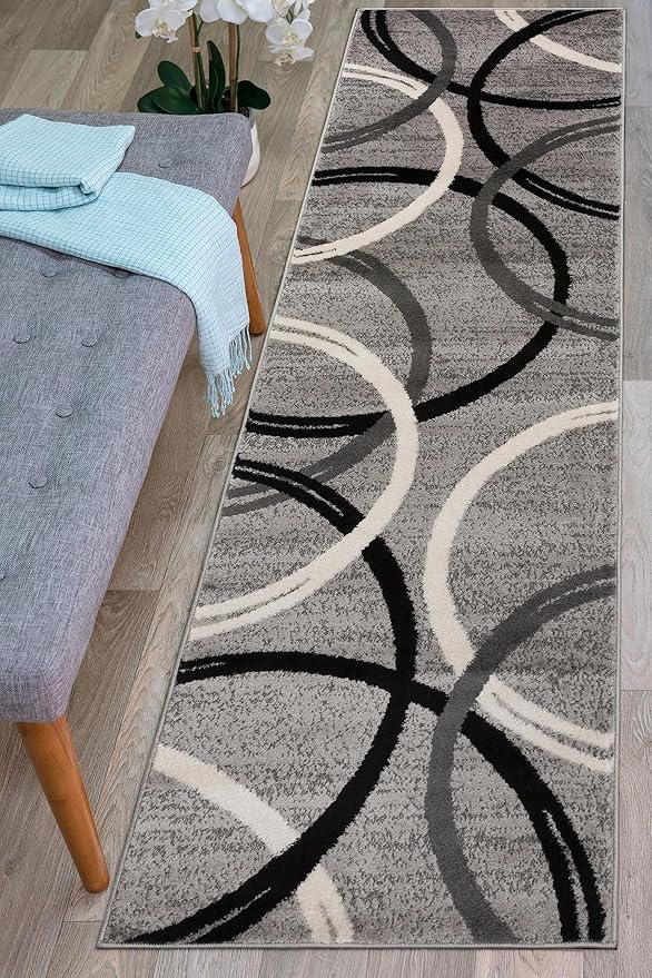 Rugshop Modern Wavy Circles Desing Runner Rug 2' x 7' 2" Gray