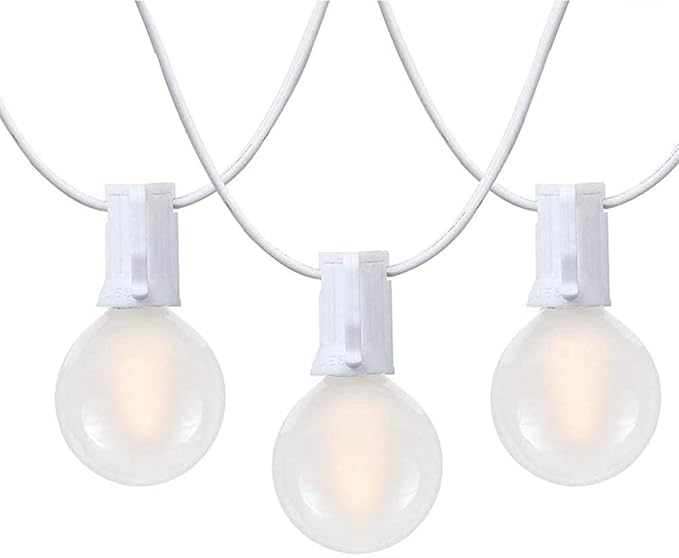 25Ft G40 LED Outdoor Christmas Frosted White String Lights with 27 G40 White Pearl Shatterproof Bulbs, Connectable Vintage Christmas Globe Patio Lights for Holiday Wedding Party Café Porch Party-White