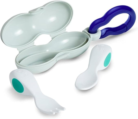 doddl Baby Spoon and Fork Set with Travel Case, Ergonomic Utensils For Self Feeding, Silverware for Babies 6 Months and Up, BPA Free, Dishwasher Safe