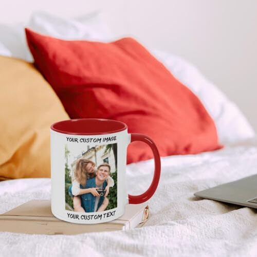 Personalized Coffee Cup with Photo, Logo or Text - Custom Both Sides Printed Mug for Him & Her - Unique Customized Gifts with Names - White/Red