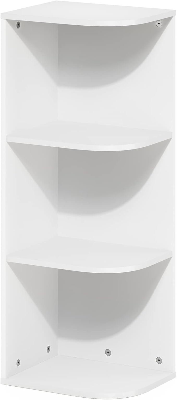 Furinno Pasir 3-Tier Corner Open Shelf Bookcase, White