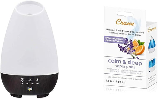 HealthSmart 500ML Essential Oil Diffuser, Humidifier and Aromatherapy Diffuser Bundle with Crane Lavender Orange Universal Vapor Pads, 12 Count