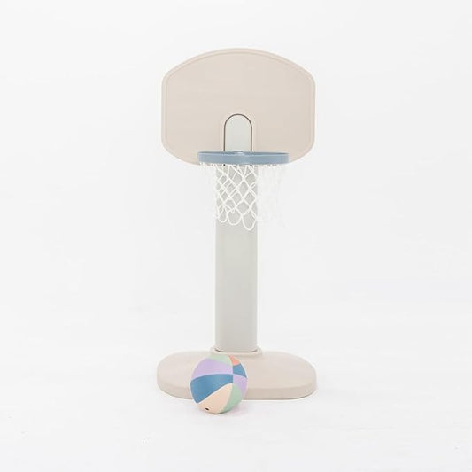 PLAYSMOL Basketball Hoop for Toddlers & Kids, Rainbow Backboard with Blue Rim, Indoor Outdoor Mini Basketball Hoop, Adjustable Height, Colorblock Plush Ball Included, Ages 18m+