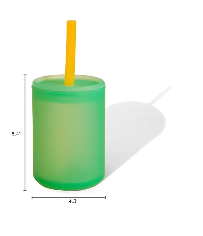 Avanchy Silicone Training Sippy Cup with Straw Lid – Tiny Cup for Babies 6+ Months to Toddlers 1 Year Old – 5 oz Infant Water Cup for Baby Led Weaning, See-Thru Green