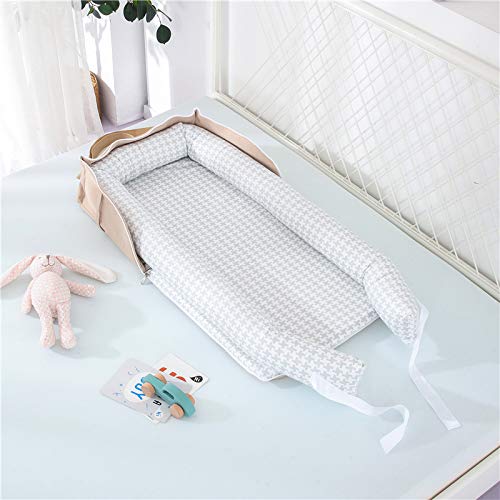 Baby Lounger for Newborn Portable Bag,Baby Nest Play Gym mat with Strap,Newborn Lounger Adjustable Size & Inner Zipper Lengthen Space to 24 Months(Gray Thousand Bird Check)